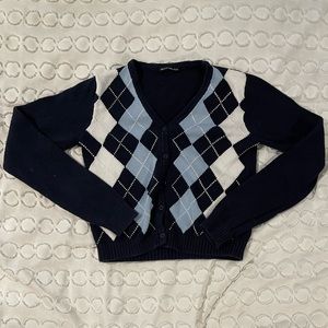 Brandy Melville argyle sweater, navy, white and baby blue. “One size fits all”